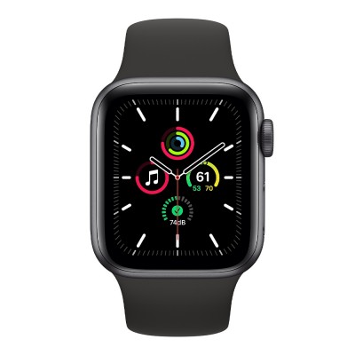 ساعت هوشمند اپل سری اس ای 44 میلیمتر، بدنه آلومینیومی مشکی همراه با بند اسپورت