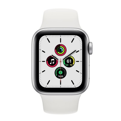 ساعت هوشمند اپل سری اس ای 44 میلیمتر، بدنه آلومینیومی نقره ای همراه با بند اسپورت