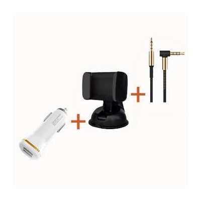 باندل کابل AUX + استند موبایل + شارژر فندکی